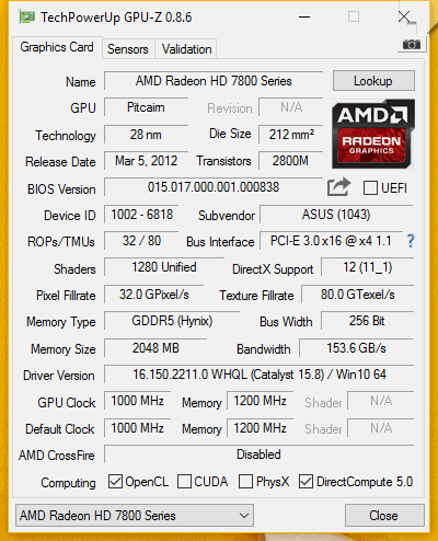 Asus HD7870 GPU-Z