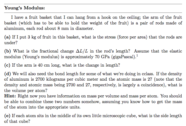 Solved Young S Modulus I Have A Fruit Basket That I Can